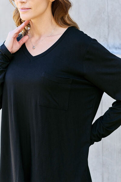 Basic Bae Full Size V-Neck Long Sleeve Top - Charming Charlie