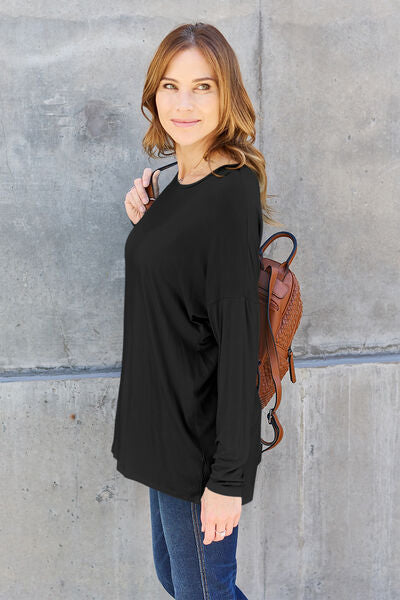 Basic Bae Full Size Round Neck Dropped Shoulder T-Shirt - Charming Charlie