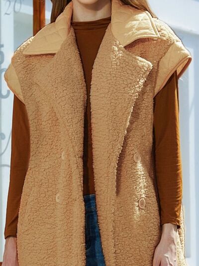 Fuzzy Collared Neck Button Up Vest Coat - Charming Charlie