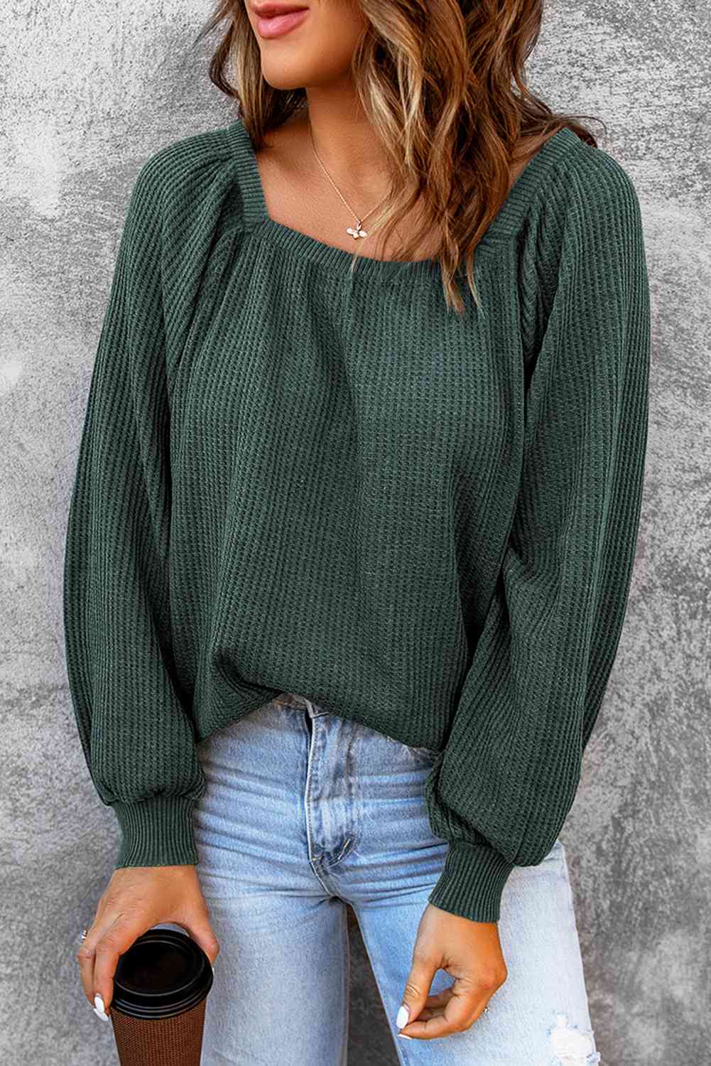 Square Neck Waffle-Knit Top - Charming Charlie