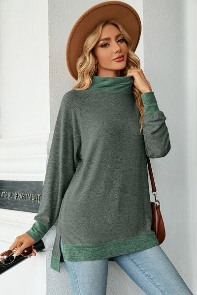 Slit Mock Neck Long Sleeve T-Shirt - Charming Charlie