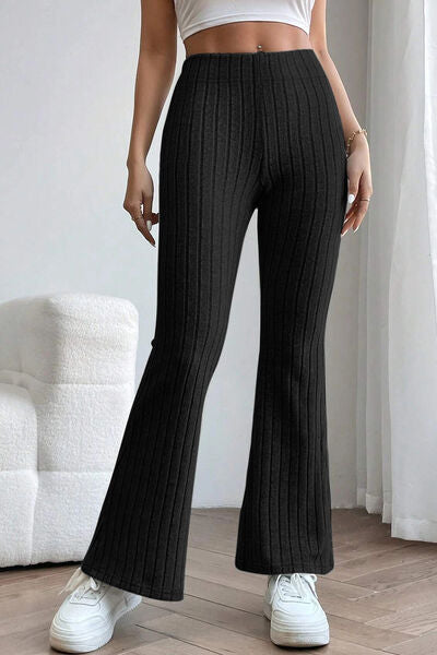Basic Bae Full Size Ribbed High Waist Flare Pants - Charming Charlie