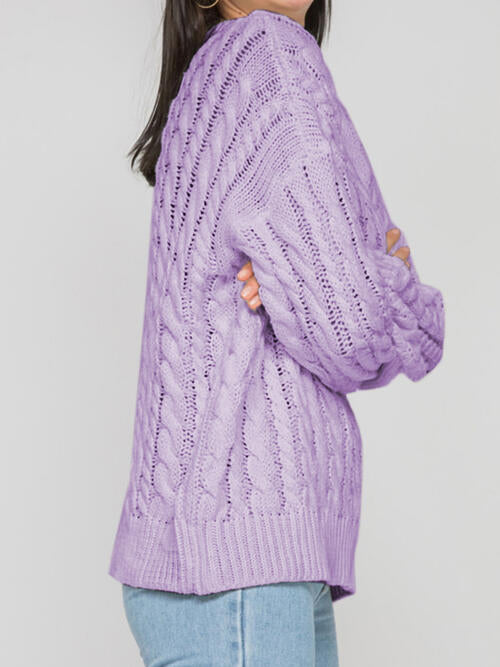 Openwork Round Sleeve Cable-Knit Sweater - Charming Charlie