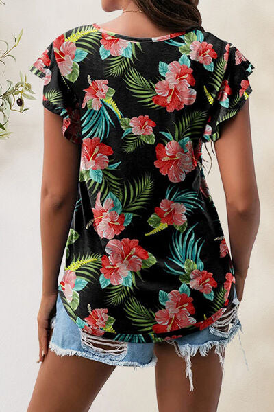 Printed Round Neck Short Sleeve T-Shirt - Charming Charlie