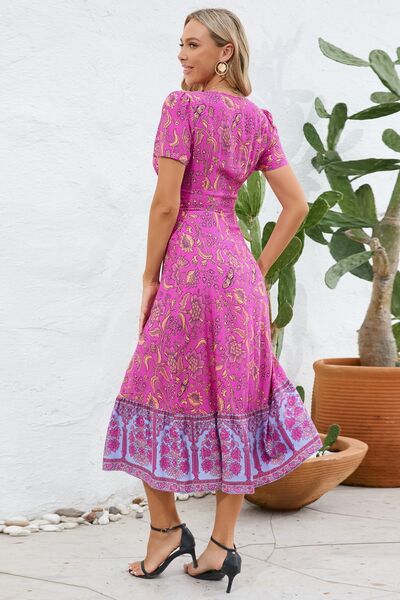 Printed Surplice Short Sleeve Dress - Charming Charlie