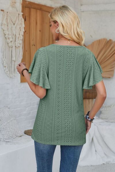 Eyelet Applique V-Neck Cap Sleeve T-Shirt - Charming Charlie