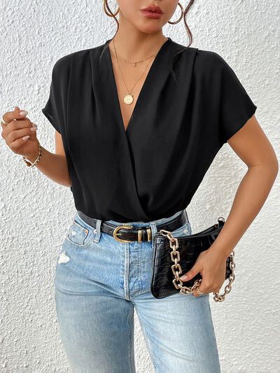 Surplice Short Sleeve Ruched Bodysuit - Charming Charlie