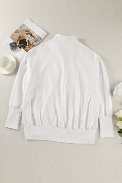 Half Zip Pocketed Dropped Shoulder Sweatshirt - Charming Charlie