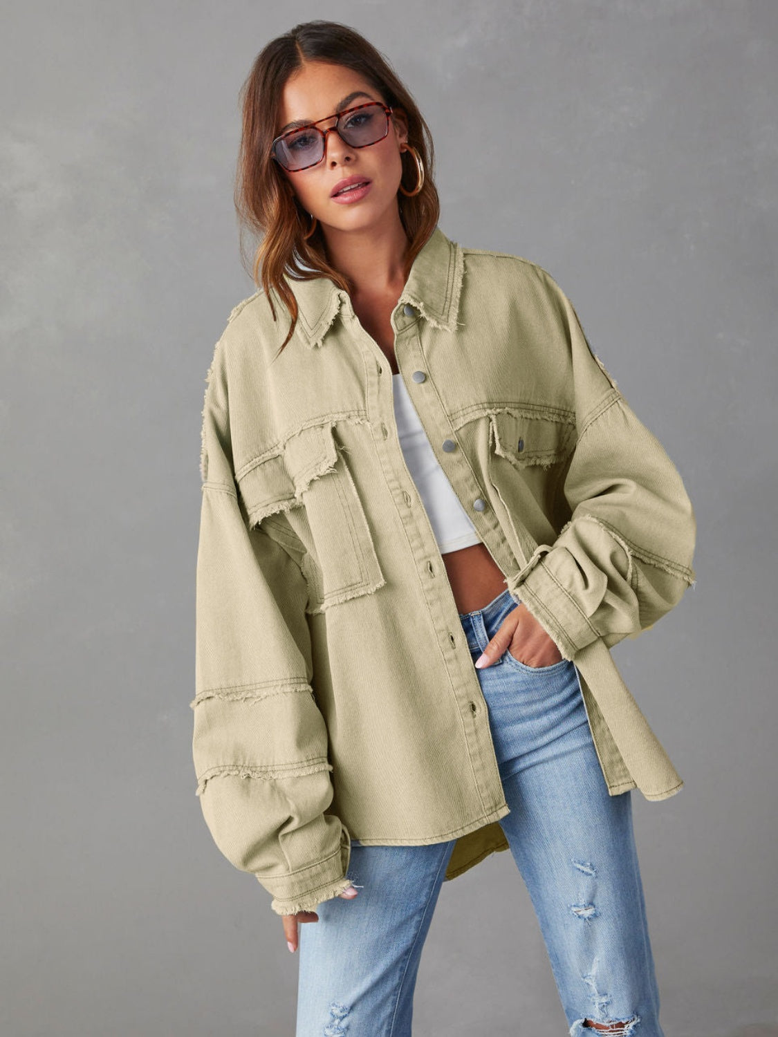 Dropped Shoulder Raw Hem Jacket - Charming Charlie