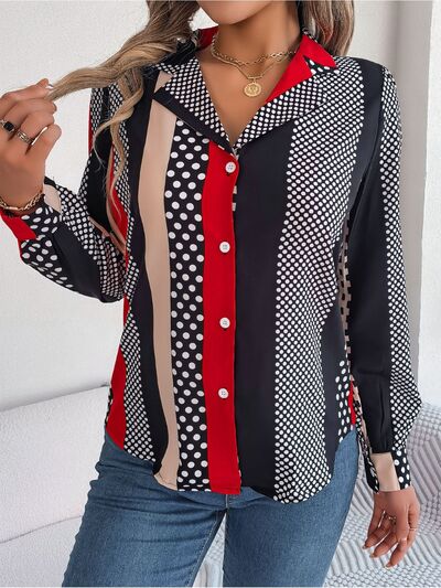 Polka Dot Contrast Long Sleeve Shirt - Charming Charlie