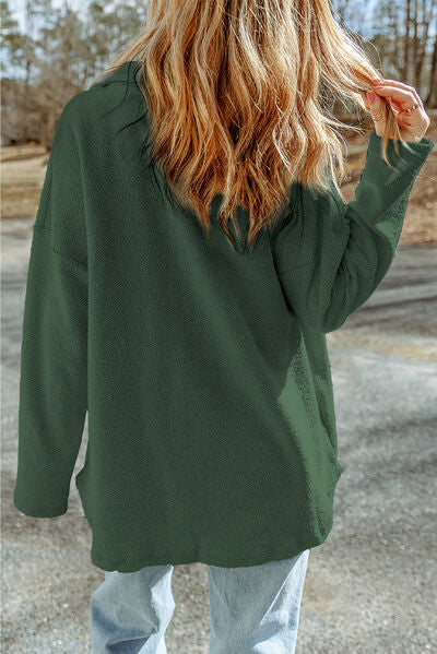 Pocketed Button Up Droppped Shoulder Jacket - Charming Charlie