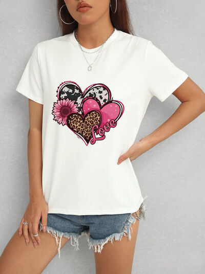 Heart Round Neck Short Sleeve T-Shirt - Charming Charlie