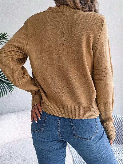 Round Neck Long Sleeve Sweater - Charming Charlie