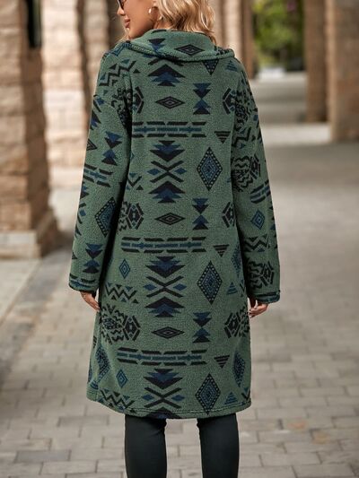 Geometric Pocketed Dropped Shoulder Coat - Charming Charlie