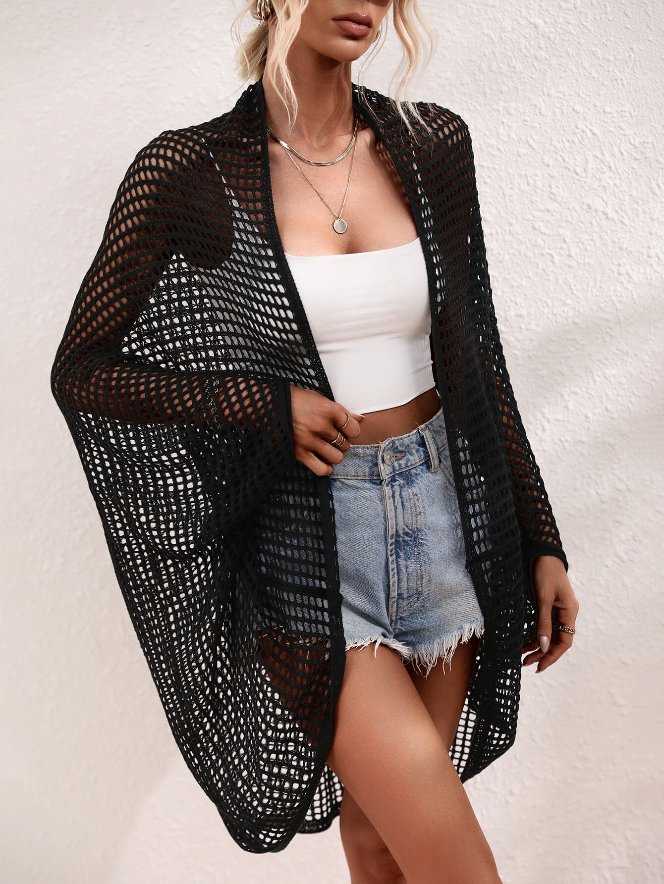 Openwork Open Front Longline Cover Up - Charming Charlie