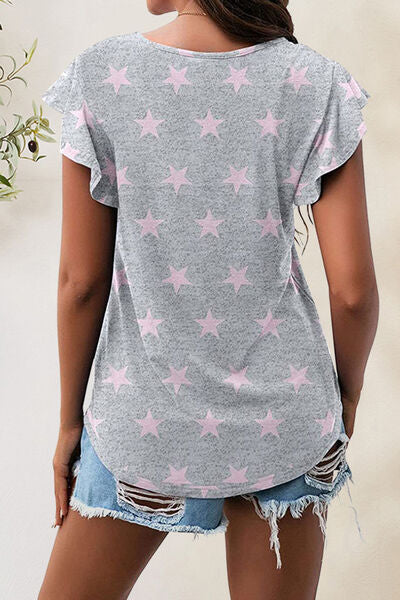 Printed Round Neck Short Sleeve T-Shirt - Charming Charlie