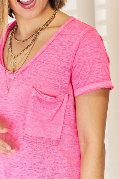 Zenana V-Neck Short Sleeve Slit T-Shirt - Charming Charlie