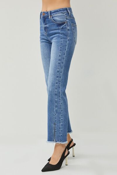 RISEN High Waist Raw Hem Slit Straight Jeans - Charming Charlie