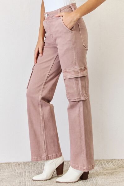 RISEN Full Size High Rise Cargo Wide Leg Jeans - Charming Charlie