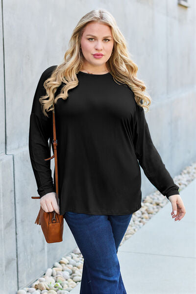 Basic Bae Full Size Round Neck Dropped Shoulder T-Shirt - Charming Charlie