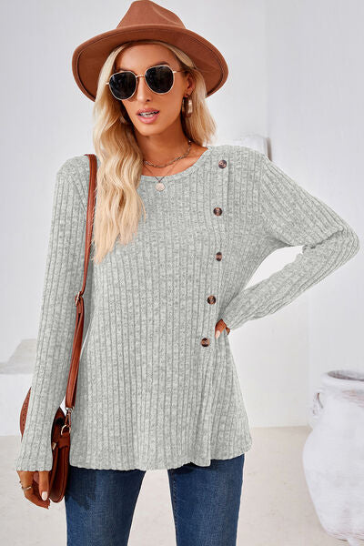 Round Neck Long Sleeve T-Shirt - Charming Charlie