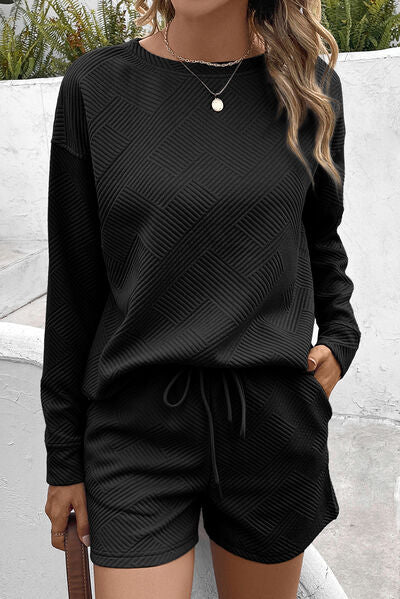 Round Neck Dropped Shoulder Top and Shorts Set - Charming Charlie