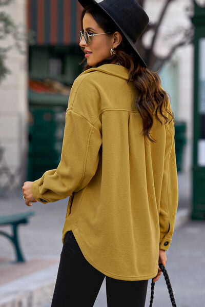 Button Up Collared Neck Long Sleeve Jacket - Charming Charlie