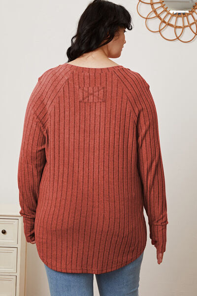 Basic Bae Full Size Ribbed Thumbhole Sleeve T-Shirt - Charming Charlie
