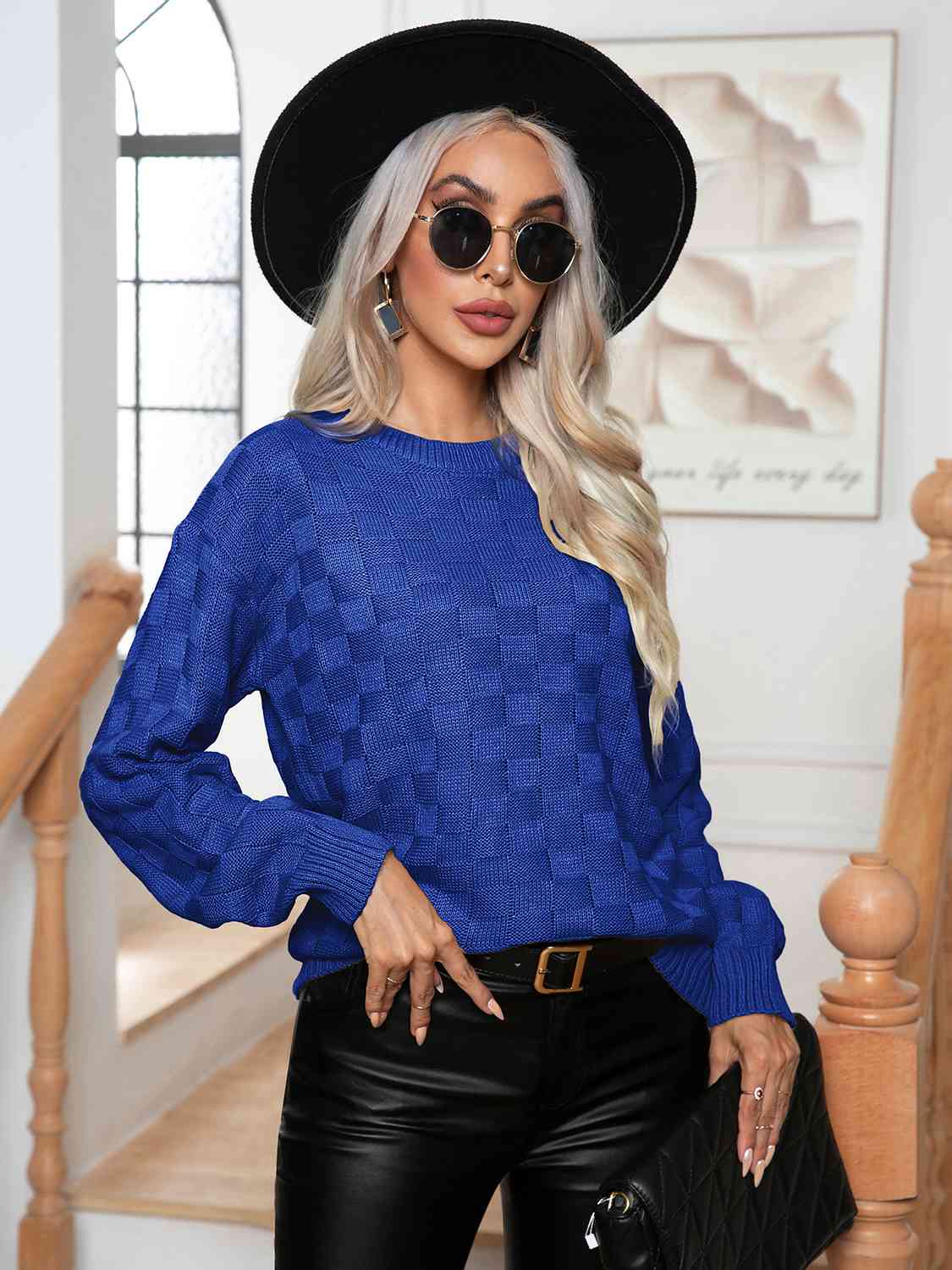 Round Neck Drop Shoulder Sweater - Charming Charlie