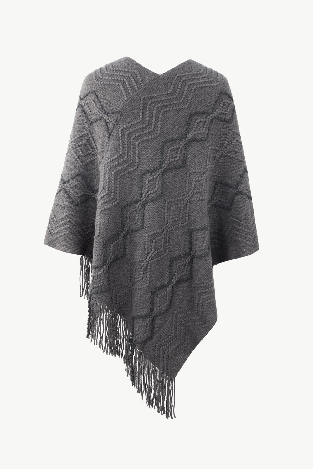 Pearl Trim V-Neck Fringe Hem Poncho - Charming Charlie