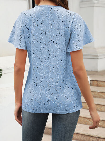 Eyelet V-Neck Short Sleeve Blouse - Charming Charlie