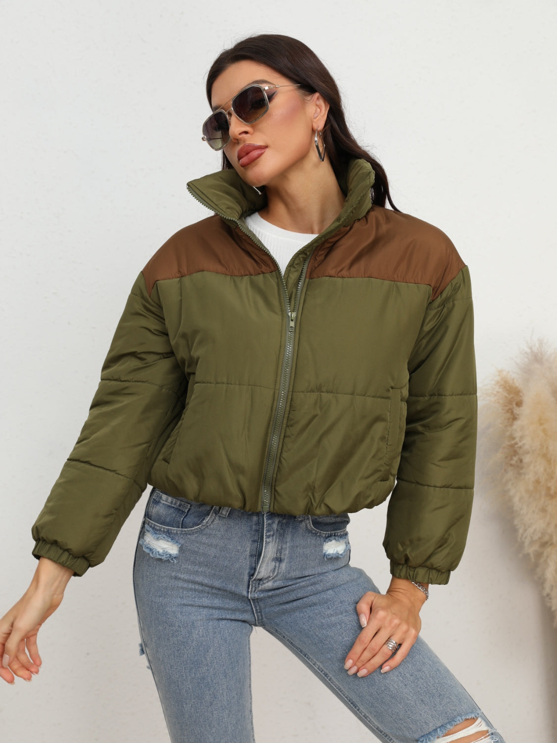 Two-Tone Zip-Up Puffer Jacket - Charming Charlie