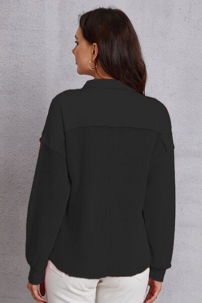 Quarter Button Dropped Shoulder Sweatshirt - Charming Charlie