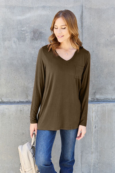 Basic Bae Full Size V-Neck Long Sleeve Top - Charming Charlie