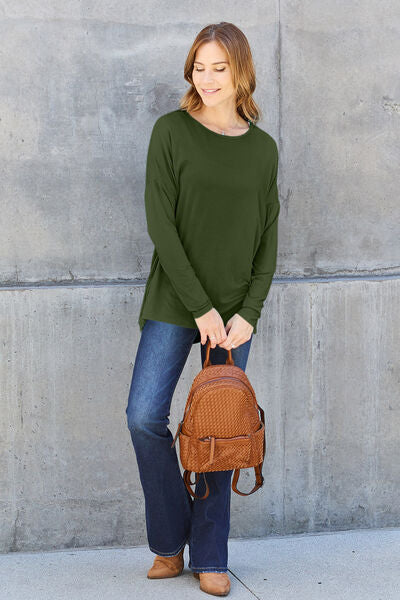 Basic Bae Full Size Round Neck Dropped Shoulder T-Shirt - Charming Charlie