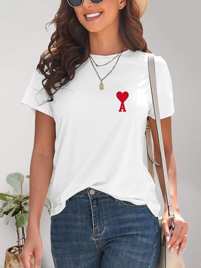 Heart Round Neck Short Sleeve T-Shirt - Charming Charlie