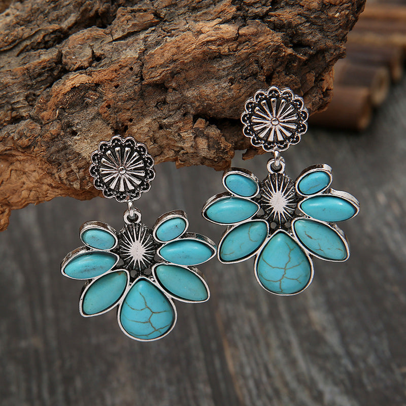 Artificial Turquoise Flower Earrings - Charming Charlie