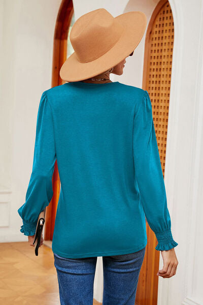 Lace Detail V-Neck Lantern Sleeve T-Shirt - Charming Charlie