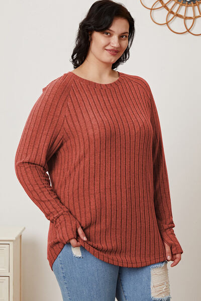Basic Bae Full Size Ribbed Thumbhole Sleeve T-Shirt - Charming Charlie