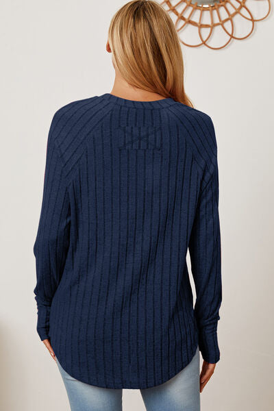 Basic Bae Full Size Ribbed Thumbhole Sleeve T-Shirt - Charming Charlie