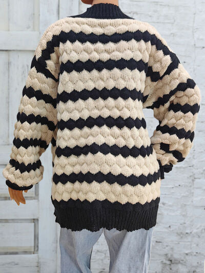 Striped Contrast Open Front Long Sleeve Cardigan - Charming Charlie