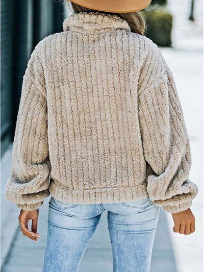 Fuzzy Button Up Collared Neck Jacket - Charming Charlie