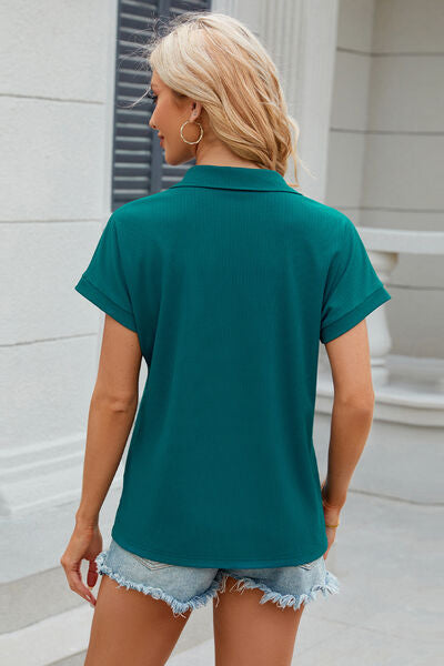 Johnny Collar Short Sleeve Blouse - Charming Charlie