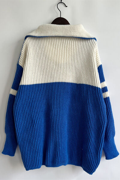 Quarter Zip Striped Dropped Shoulder Sweater - Charming Charlie