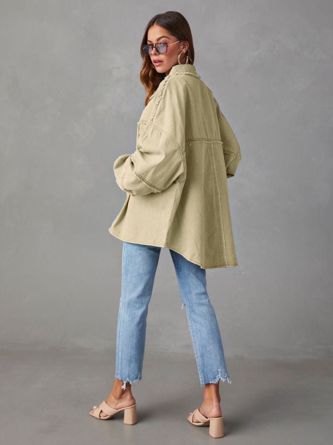 Dropped Shoulder Raw Hem Jacket - Charming Charlie