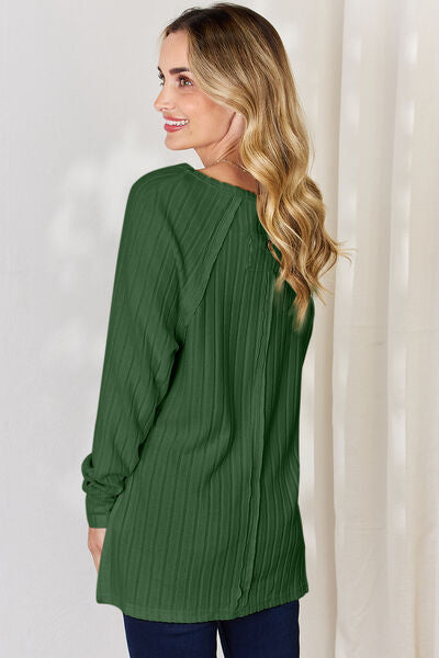 Basic Bae Full Size Ribbed Round Neck Slit T-Shirt - Charming Charlie