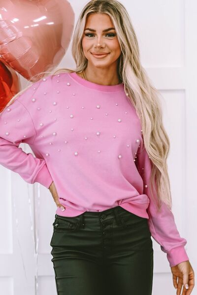 Pearl Round Neck Dropped Shoulder Sweatshirt - Charming Charlie