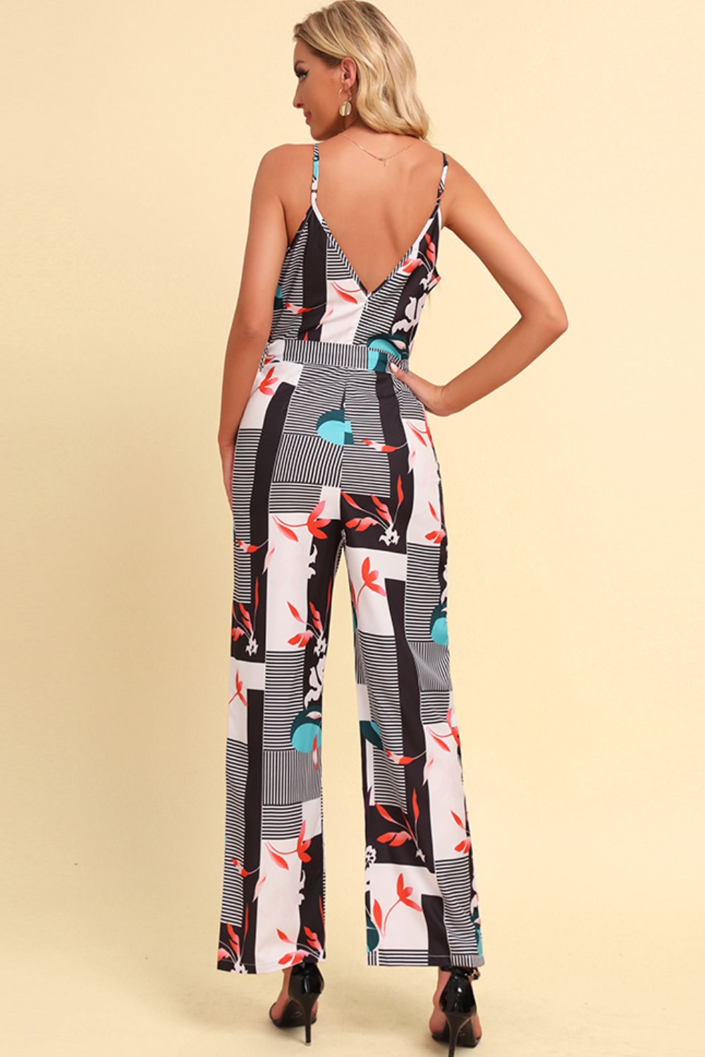Printed Spaghetti Strap Tied Jumpsuit - Charming Charlie