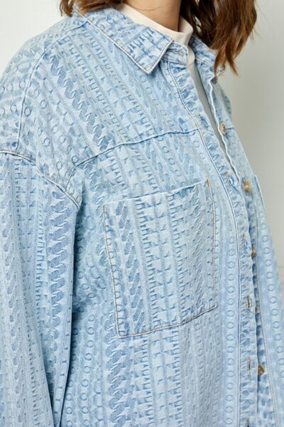 Veveret Button Up Dropped Shoulder Denim Top - Charming Charlie