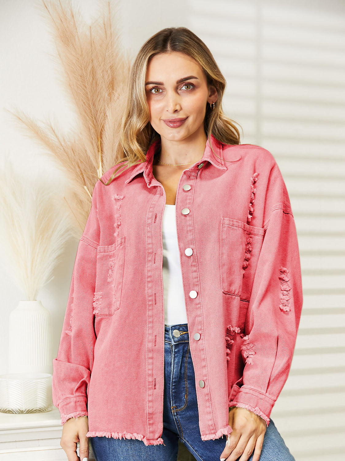 Distressed Raw Hem Denim Jacket - Charming Charlie